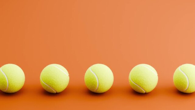 Seamless 3D Animation of Tennis Balls Rolling on Brown Background Loop 