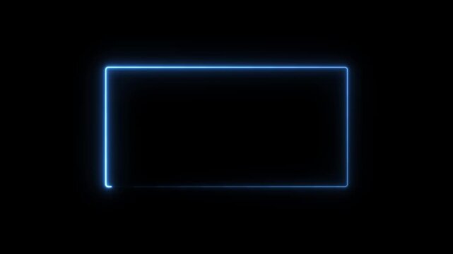 Glowing blue neon rectangular frame animation on black background, border