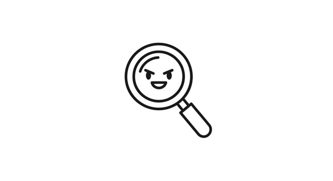 Magnifying glass icon with mischievous smiling face inside