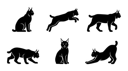 Lynx Silhouettes: Wild Cat Poses, Vector Icons for Nature and Wildlife Designs © Rafiul