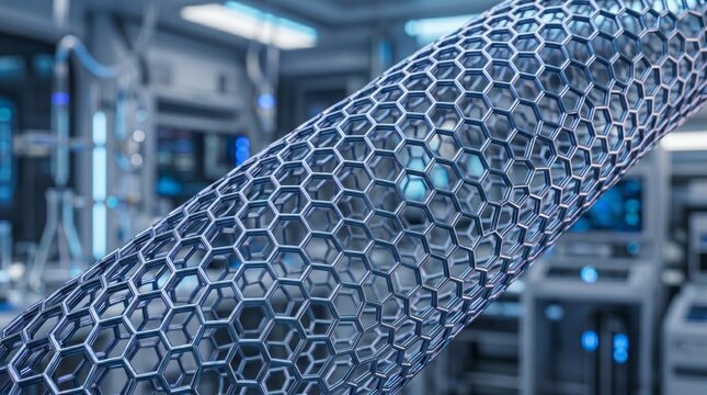 Close-up view of carbon nanotube structure in laboratory setting