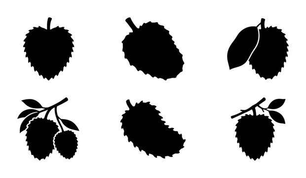 Soursop Fruit Vector Icons, Graviola Silhouette Collection, Tropical Food Graphics, Annona Muricata Shapes