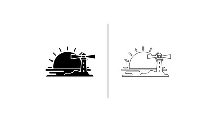 Obraz premium Minimalist Lighthouse Icon Set At Sunset