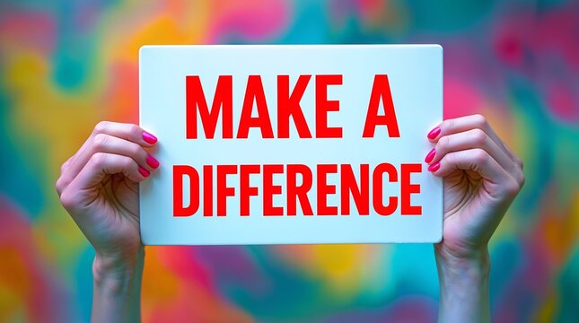 Make a difference message on colorful background with hands