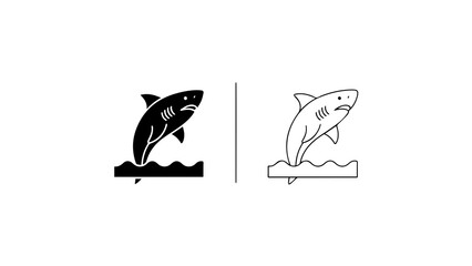 Naklejka premium Minimalist Shark Jumping Out Of Water Vector Icons