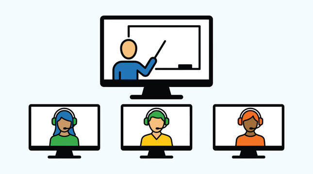 Online teaching session with instructor and students in virtual classroom setup