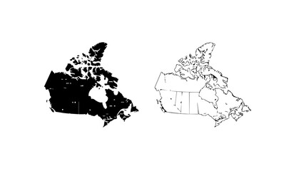 Obraz premium Canada Map Silhouette and Line Art Set