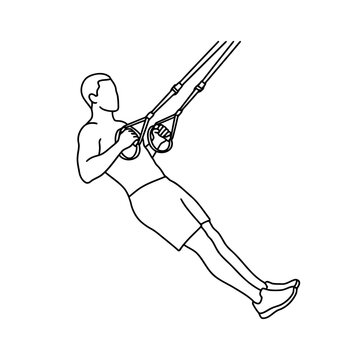Line art illustration of man performing trx suspension training row exercise