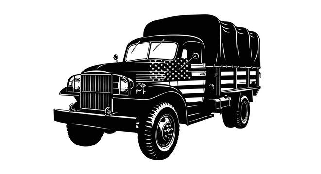 Vintage american truck with patriotic design on side isolated on white background