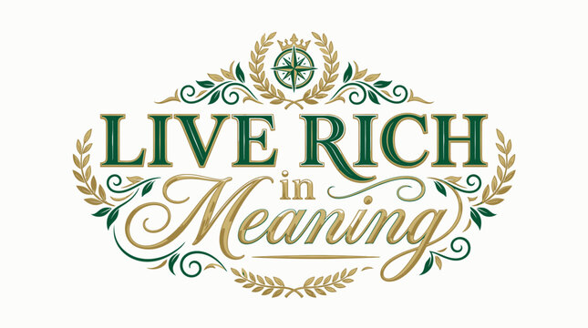 Elegant Live Rich in Meaning Typography Emblem with Floral Accents.