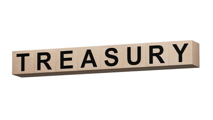 Fototapeta premium wooden cubes with treasury text.close up of wooden cubes,Business Concept.Supports PNG files with transparent backgrounds.