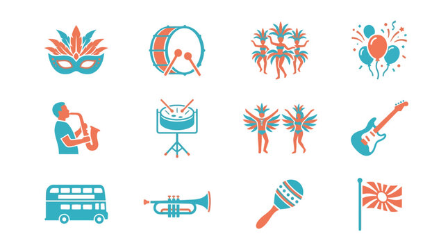 Colorful Carnival Icons Featuring Music and Dance