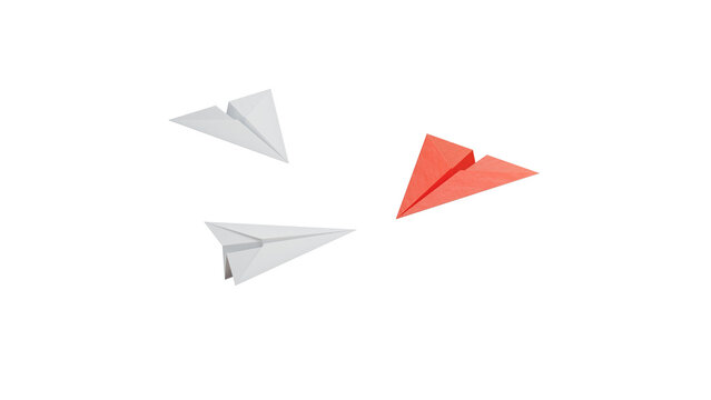 Group of paper planes in one direction and with one individual pointing in the different way. Business concept for innovative solution.Supports PNG files with transparent backgrounds.