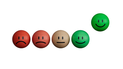 Naklejka premium Set of emoji emoticons with sad and happy mood, evaluation, Increase rating, Customer experience, Satisfaction and best excellent services rating concept, Customer service evaluation