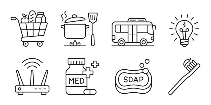 set icons urban daily life essentials, modern life routine, daily necessities editable stroke