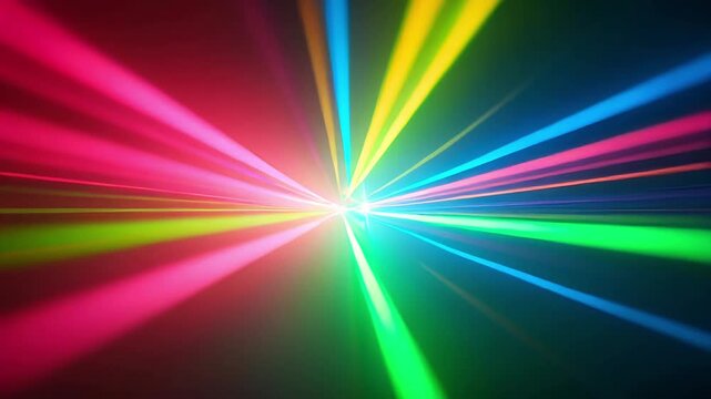 Vibrant laser light beams radiating from a central point creating dynamic motion animation patterns in this colorful digital video effect