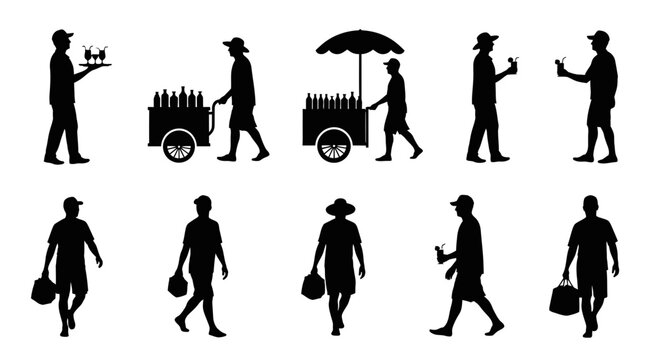 Silhouettes of people walking.