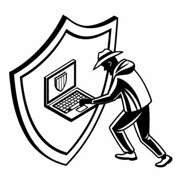 Person using a laptop with a shield and lock icon secure data secure information