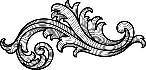 Fototapeta premium Elegant Baroque Ornament - A Detailed Engraving of Swirling Leaves.
