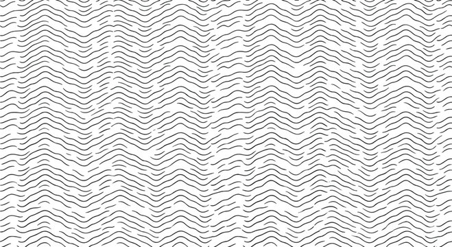 Minimalist wavy line pattern vector, abstract hand-drawn dashed zigzag background, monochrome geometric ripple texture for modern textile design