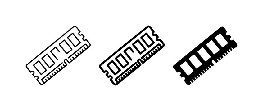 RAM Module Icons, Computer Memory Chips, Digital Data Storage Vector Graphics