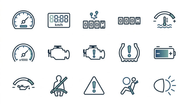 Car Dashboard Warning and Indicator Icons Set
