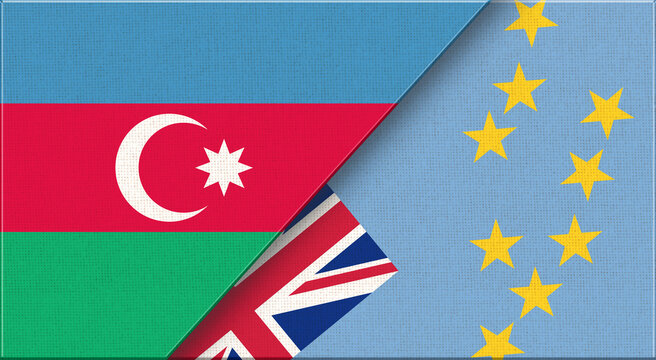 Double Flag of Azerbaijan and Tuvalu on Fabric Texture.