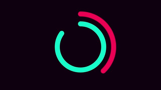 3D render of rotating neon half circles on dark background creating modern abstract motion graphic animation with futuristic visual style