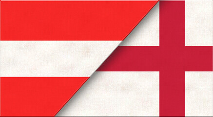 Fototapeta premium Double Flag of Austria and England on Fabric Texture.