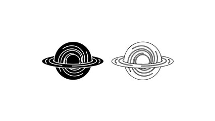 Minimalist Saturn Planet Icons In Solid And Outline © Ersamayorita