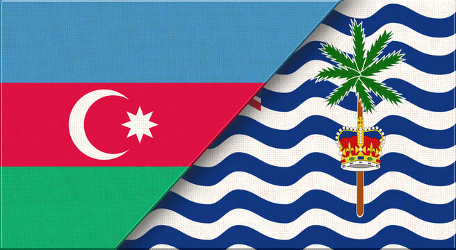 Double Flag of Azerbaijan and British Indian Ocean Territory on Fabric Texture