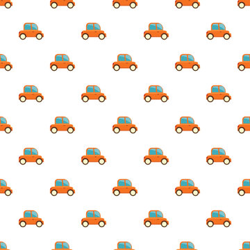Orange cartoon cars repeating in a seamless pattern design