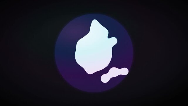 Abstract Fluid White Morphing Blob Inside Glowing Purple Orb Minimalist Motion Design Element for AI Voice Assistant Interface and Dynamic Digital Display