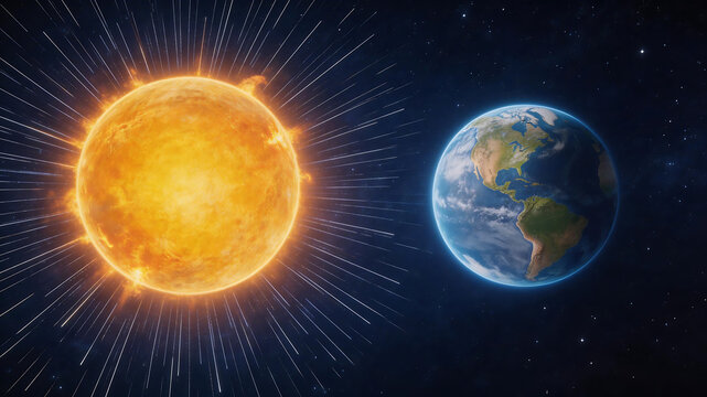 Sun and Earth in Space emphasizing natural beauty and pristine environments