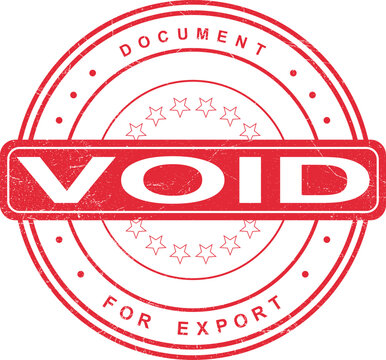 Red VOID stamp graphic with stars and text saying 'DOCUMENT FOR EXPORT' in a circular seal design