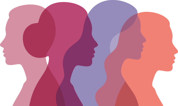 Abstract Diverse Women Profile Portrait Background Vector Design