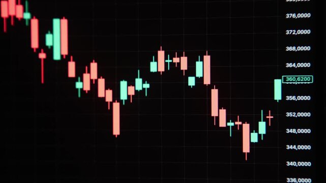 close up smartphone with laptop and open stock exchange, trading Online app interface. Man hand scrolling touch screen analysing chart forex crypto currency