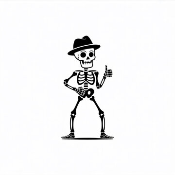 Cartoon skeleton wearing hat giving thumbs up isolated on transparent background transparent background