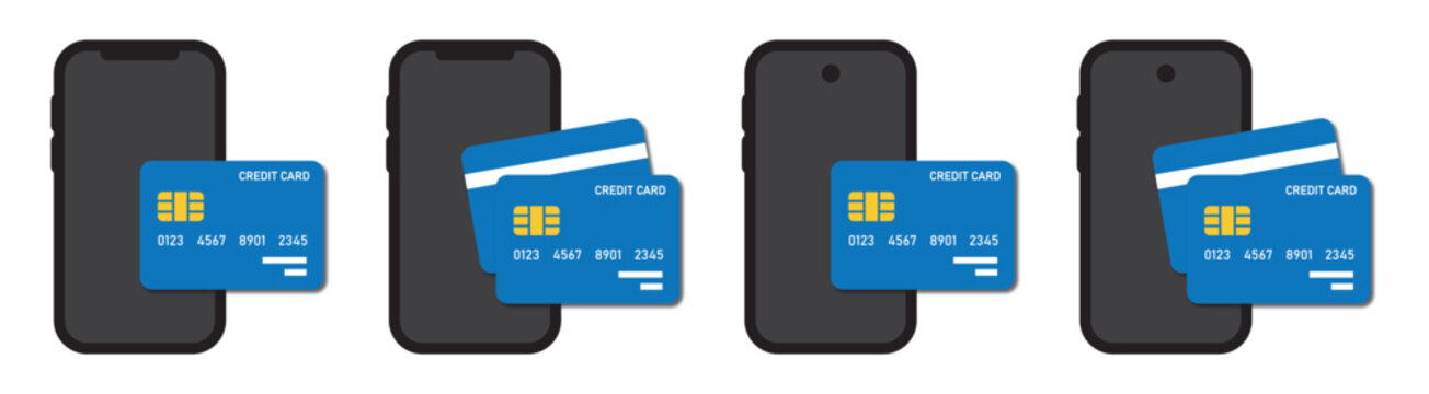 phone with payment card icon, vector illustration