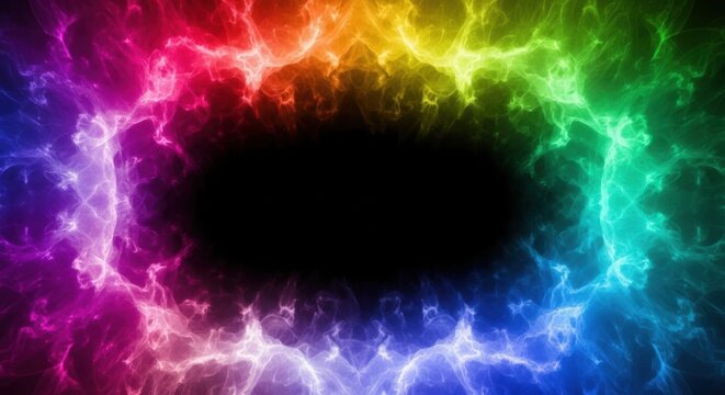 Vibrant rainbow energy swirl surrounding a dark void