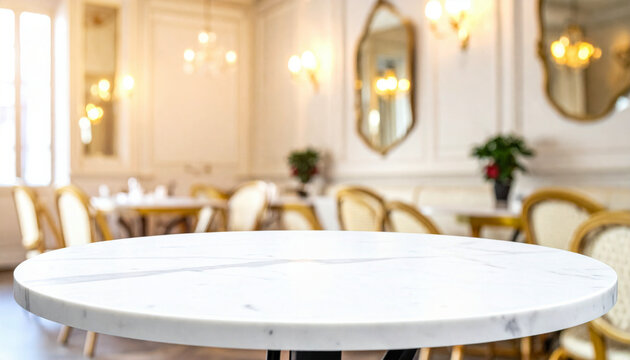 Round Marble Cafe Table Interior Warm Bokeh Paris Style