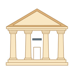 Fototapeta premium Minimalist line art of a classical bank building with symmetrical columns and a pediment isolated on a white background, financial institution concept
