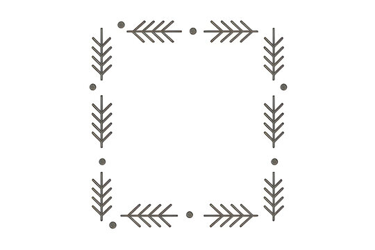 Square frame made of simple hand drawn pine tree branches and dots