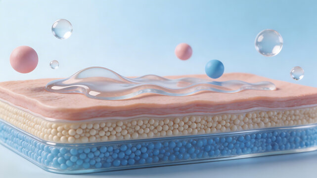 Skin layer with liquid and spheres for compelling visual storytelling and engaging ads