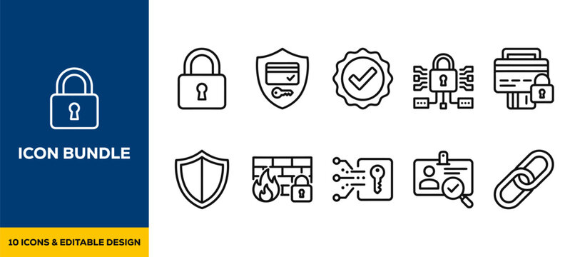 Hand drawn cyber security and privacy icons with lock shield key and network protection symbols flat vector illustration icon bundle set high resolution