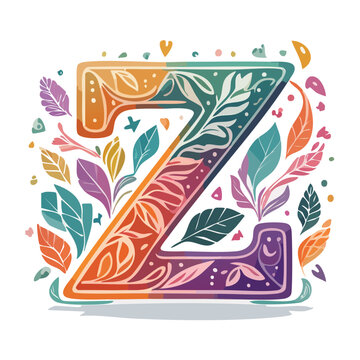 Decorative Letter Z with Floral Elements