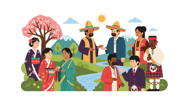Diverse People in Traditional Attire.