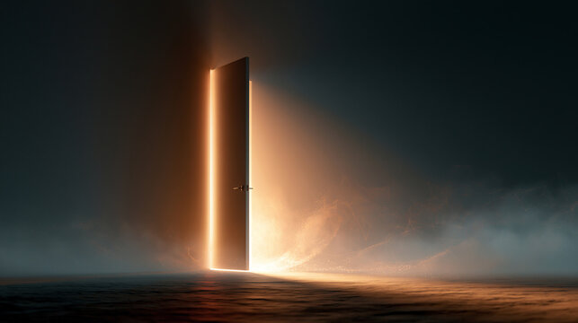 Dark Open Door with Breakthrough Light