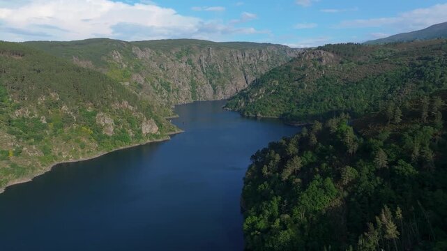 Sil River Through Deep Canyons Near Santo Estevo In Galicia, Spain. Aerial Shot