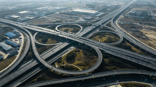 Aerial View of Complex Highway Interchange